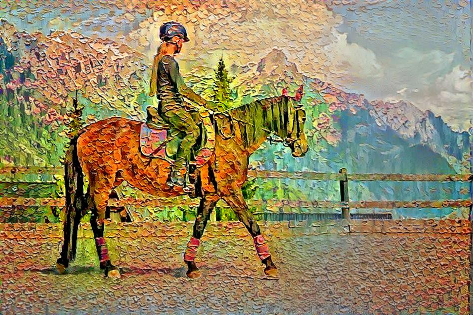 Girl on horseback ride. 