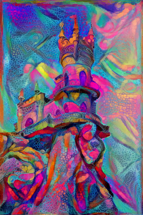 castle retextured, purple, pink, aqua