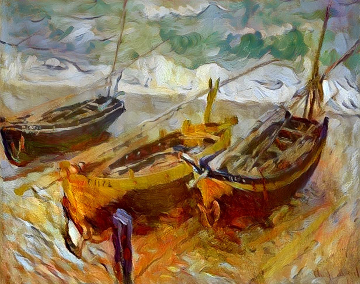 Three boats original by Monet