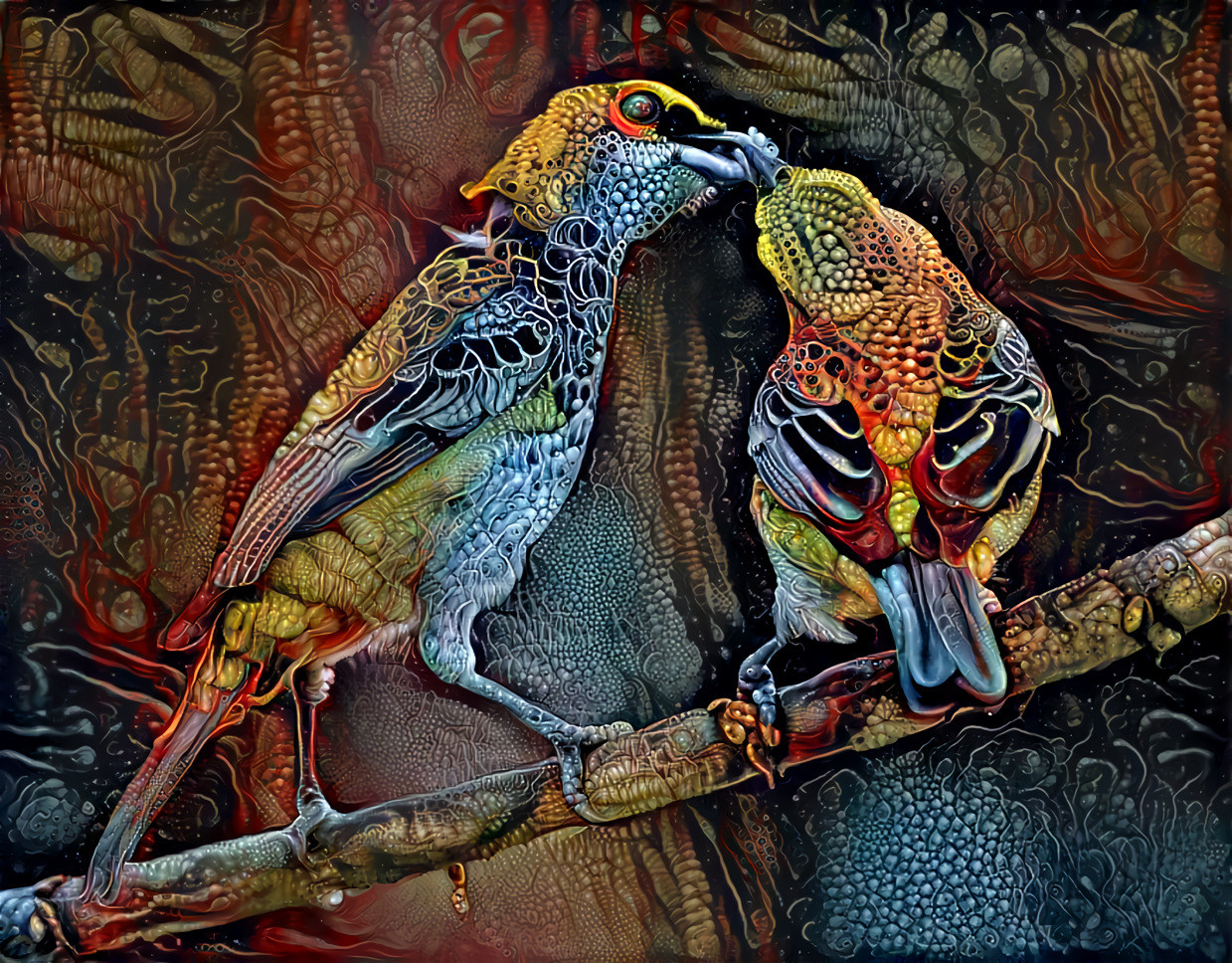 Two birds (feeding)