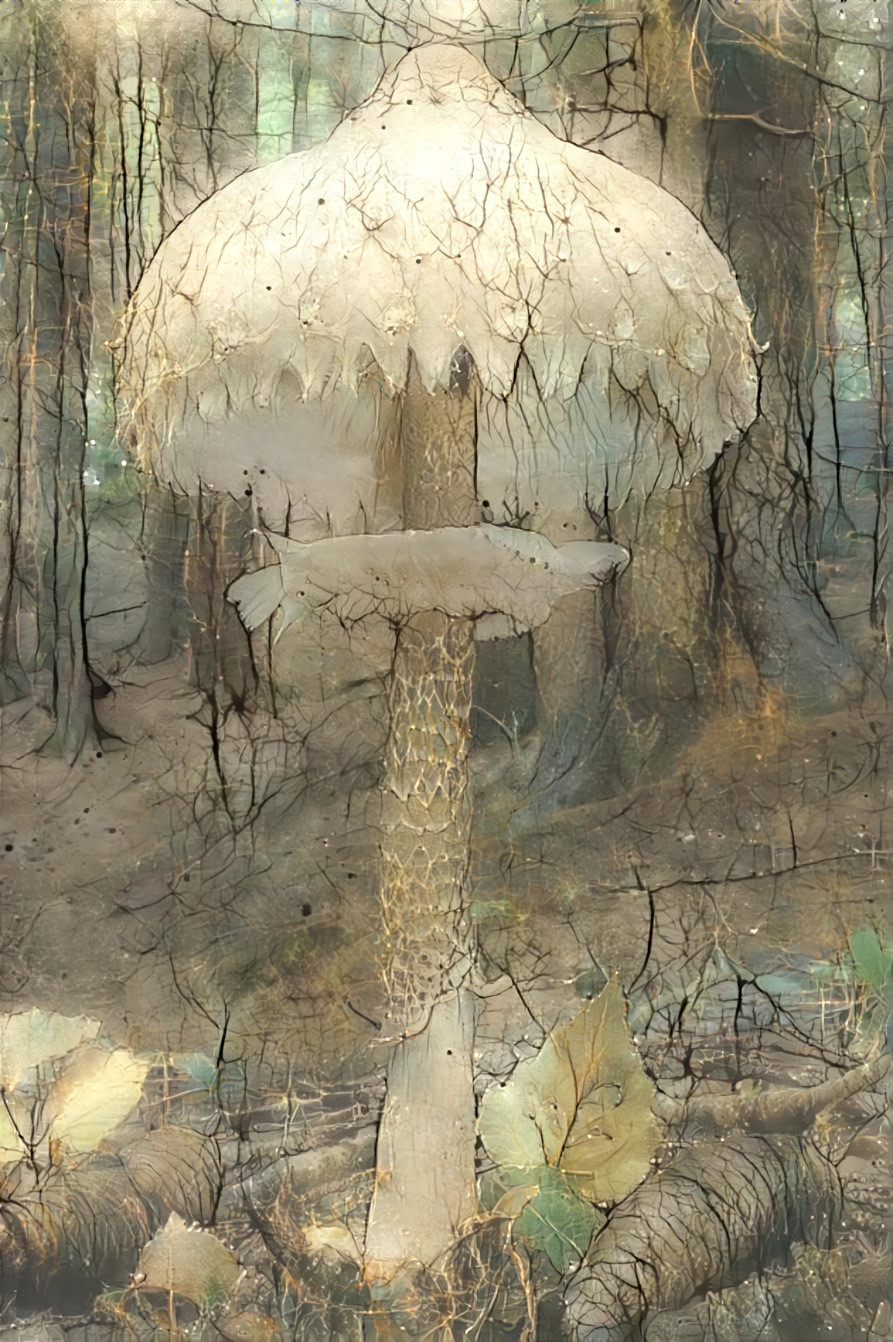 large white mushroom in forest