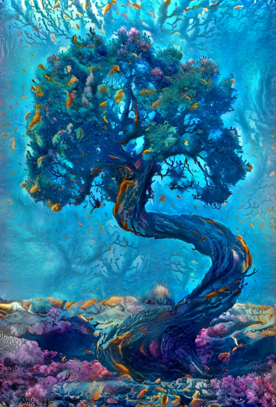 tree, retextured, underwater, blue, fish