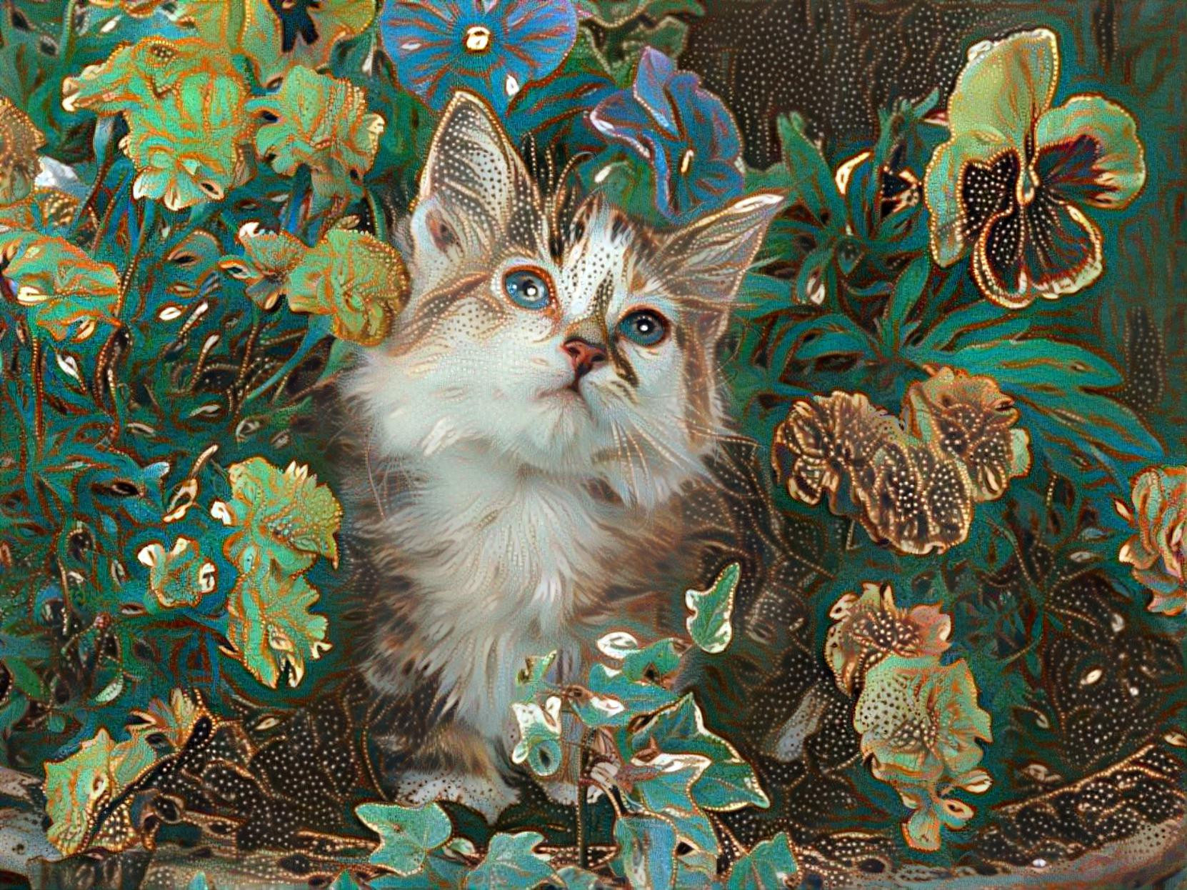 Kitten Amongst The Flowers