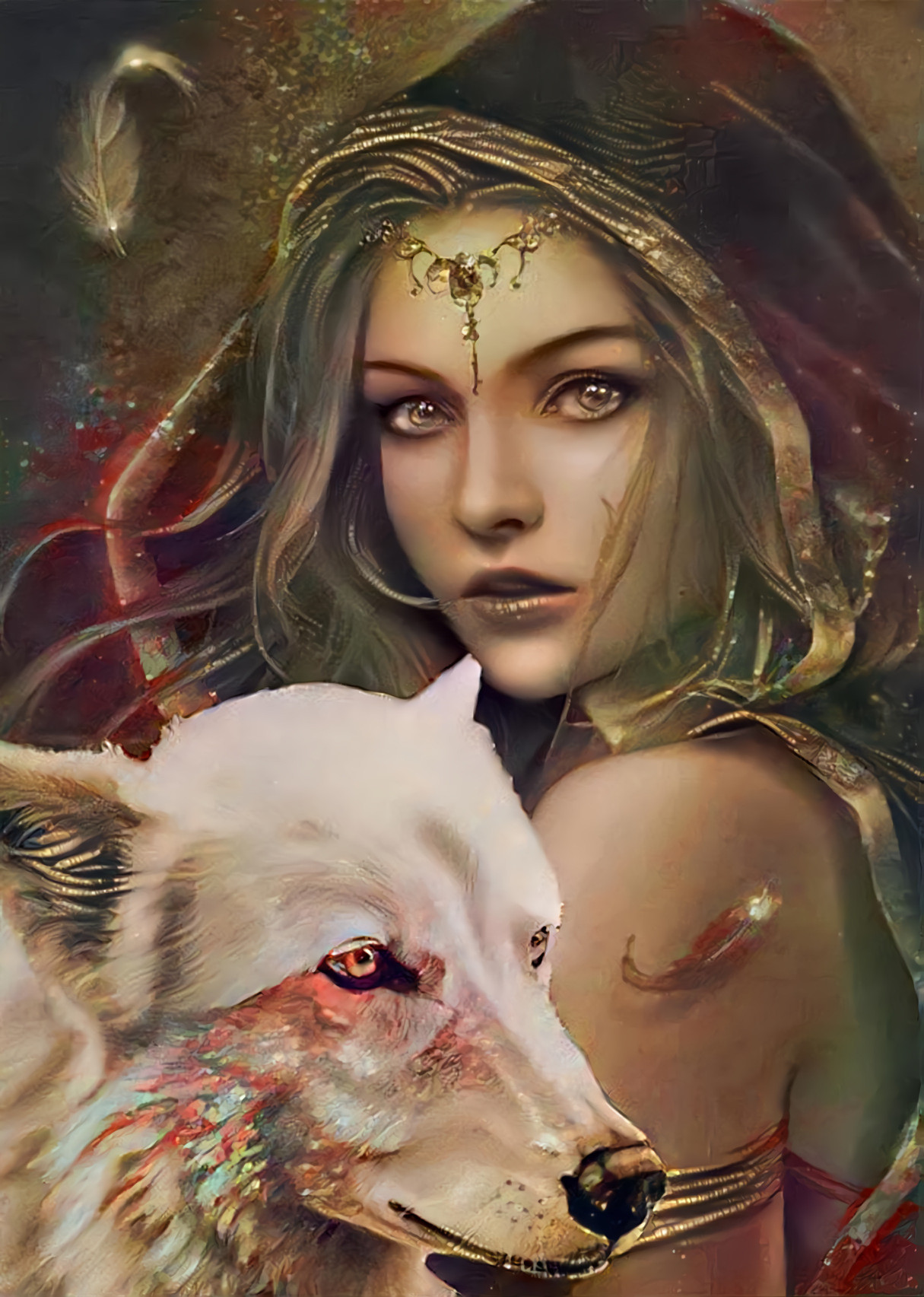 Fantasy Lady With Wolf
