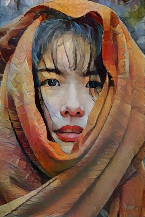 Asian Girl Wrapped in Scarf