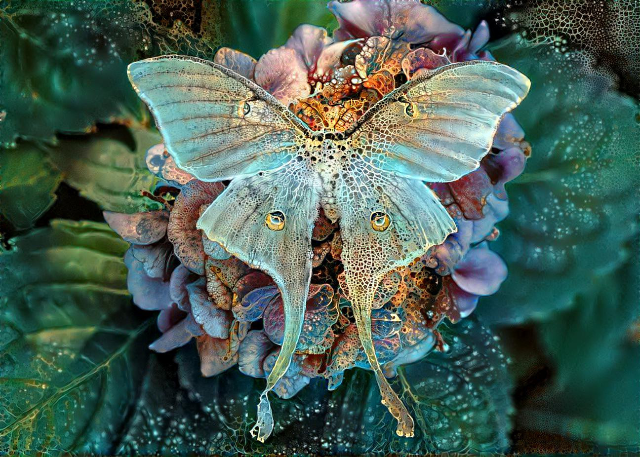 Luna Moth on Hydrangea
