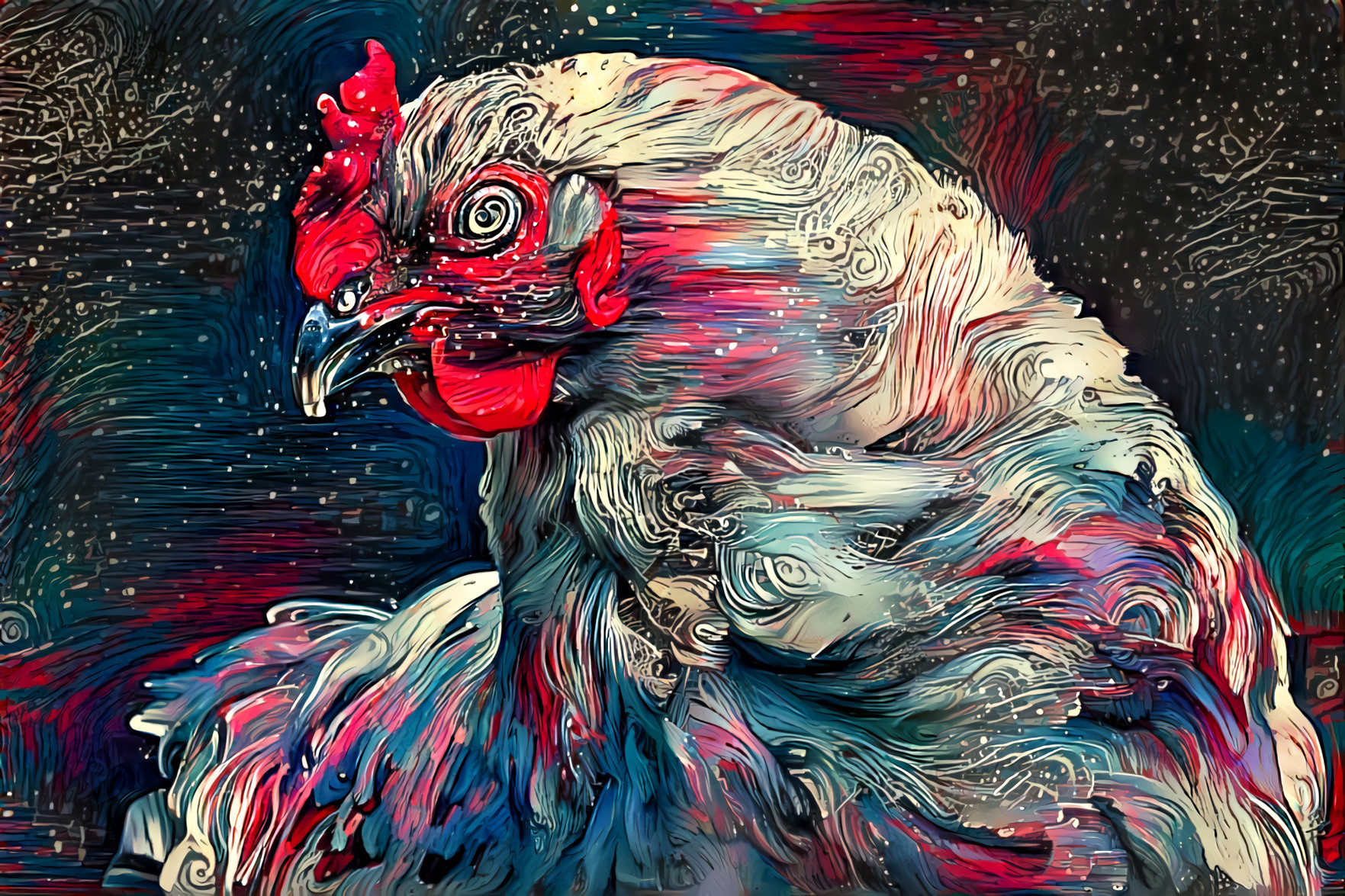 Crazy White Rooster