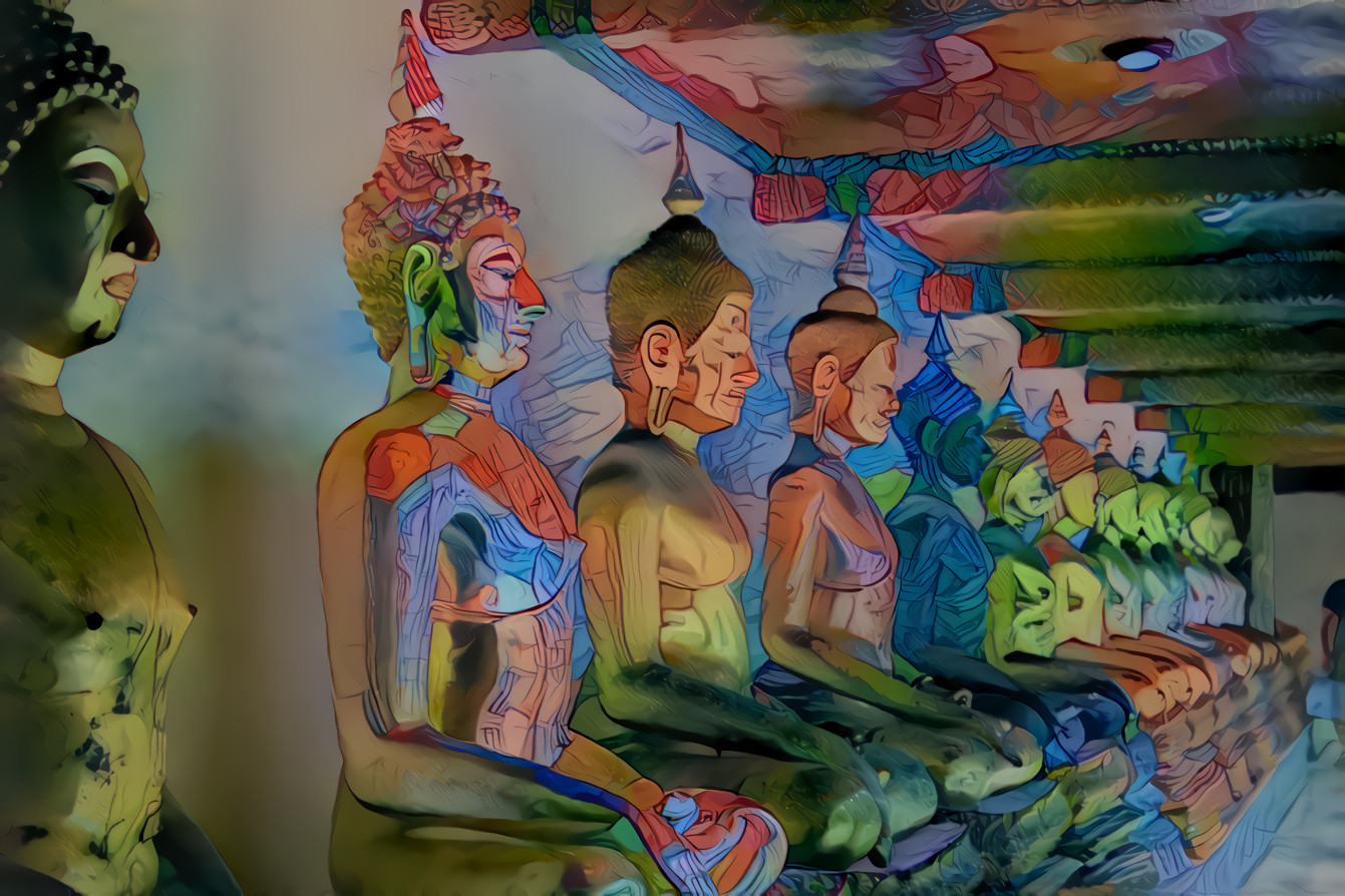 Rainbow Buddha Statues, Original Image by Peggy Marco (https://pixabay.com/users/peggy_marco-1553824/), Style by Unknown from SnappyGoat.com