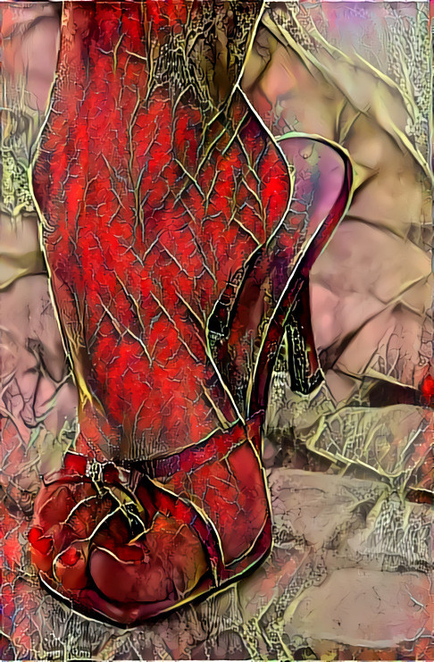 high heel shoe, foot, red