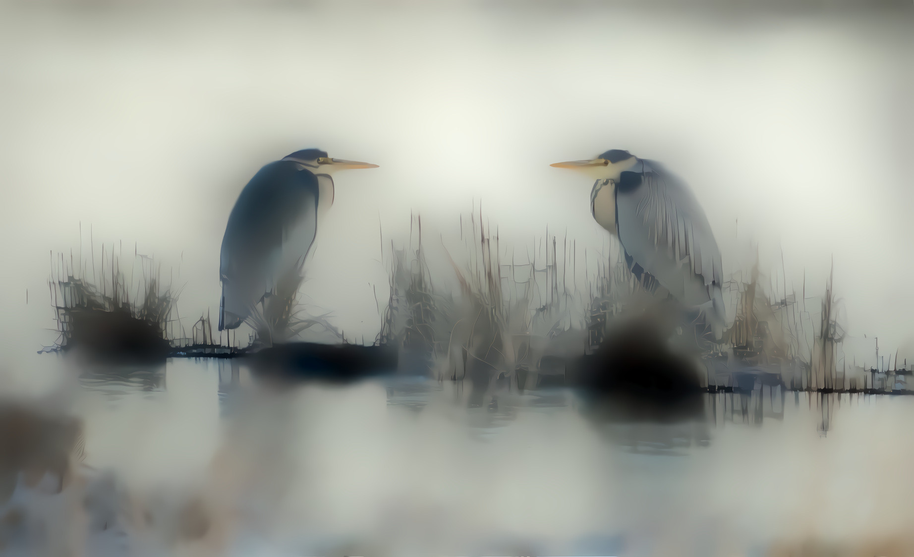 Herons by the Calm Lake