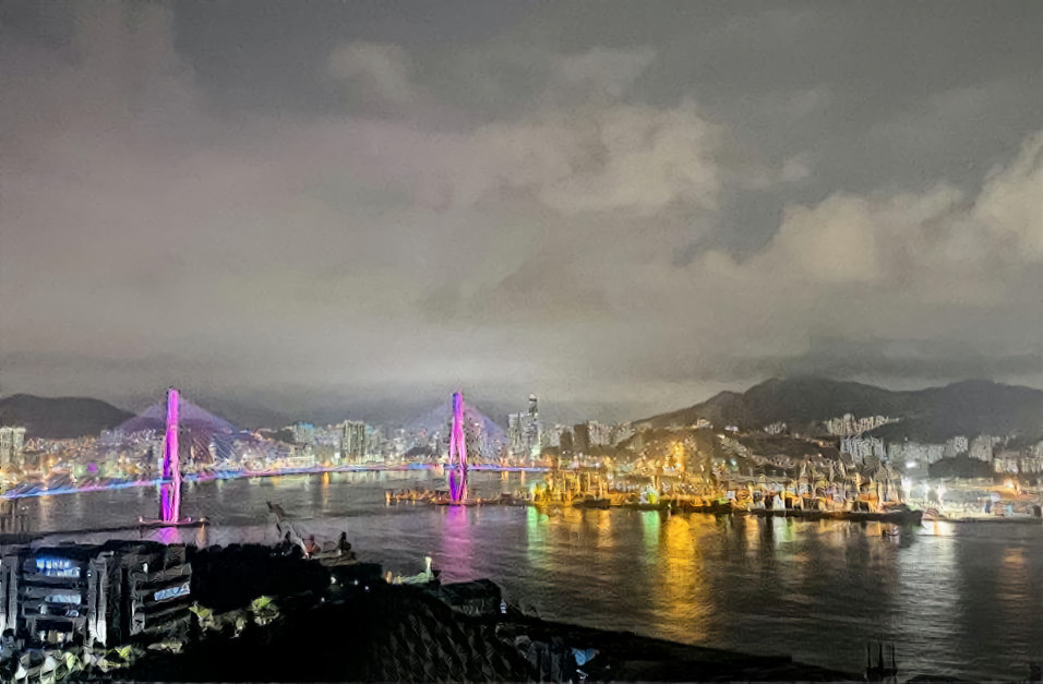 Night view of the bridge in Busan Port, Korea