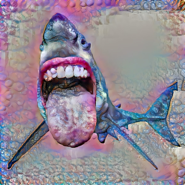 shark sticking out tongue, pink, blue
