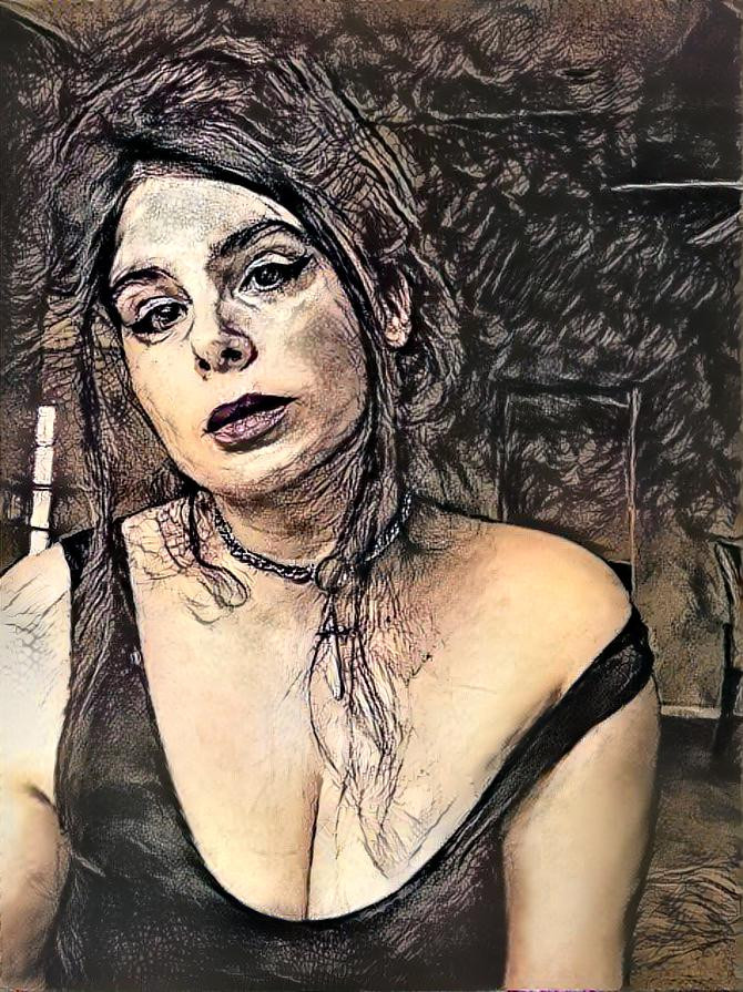 Woman in Dark Room - Ink