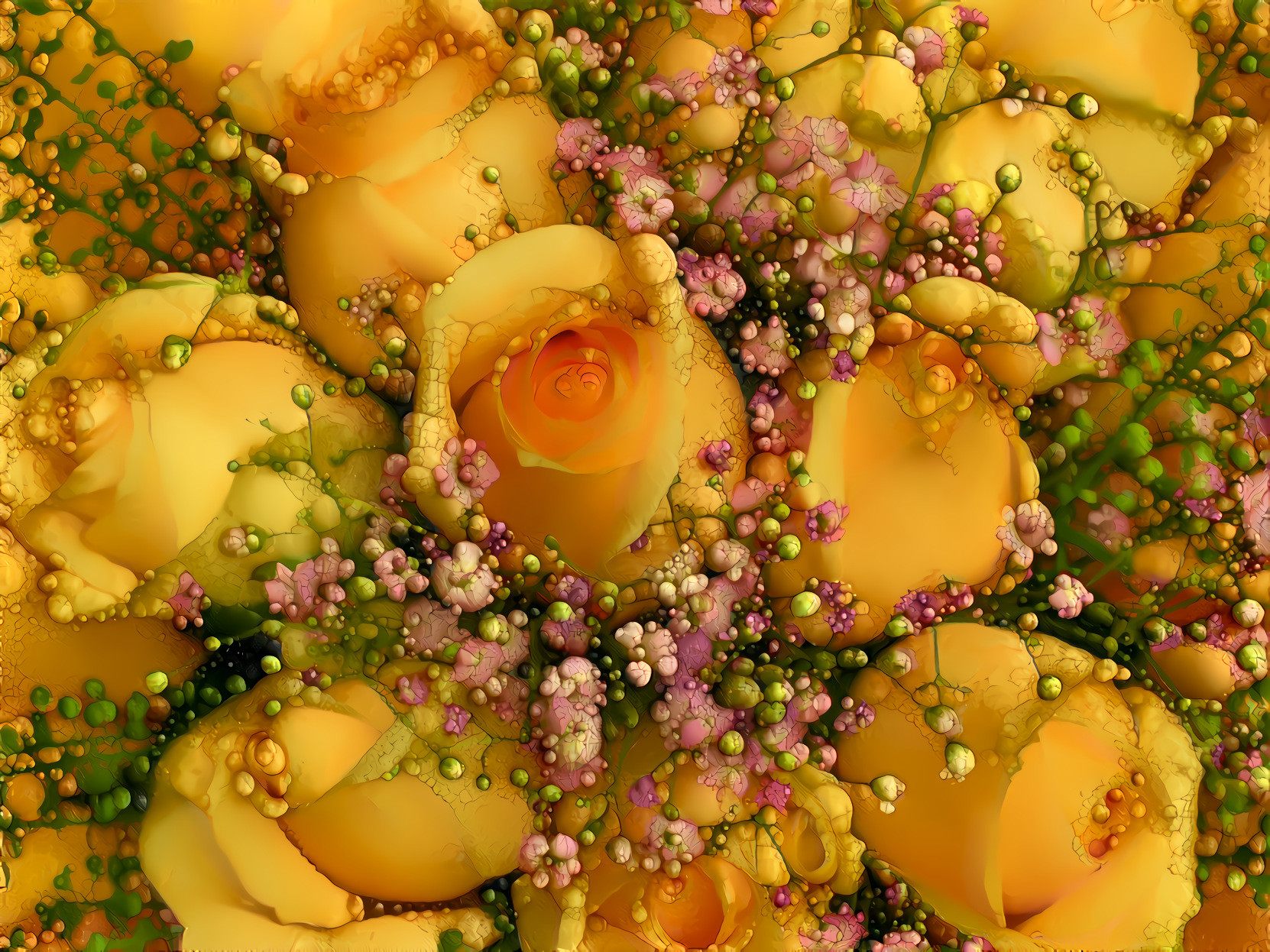 Yellow Rose, Pink flowers