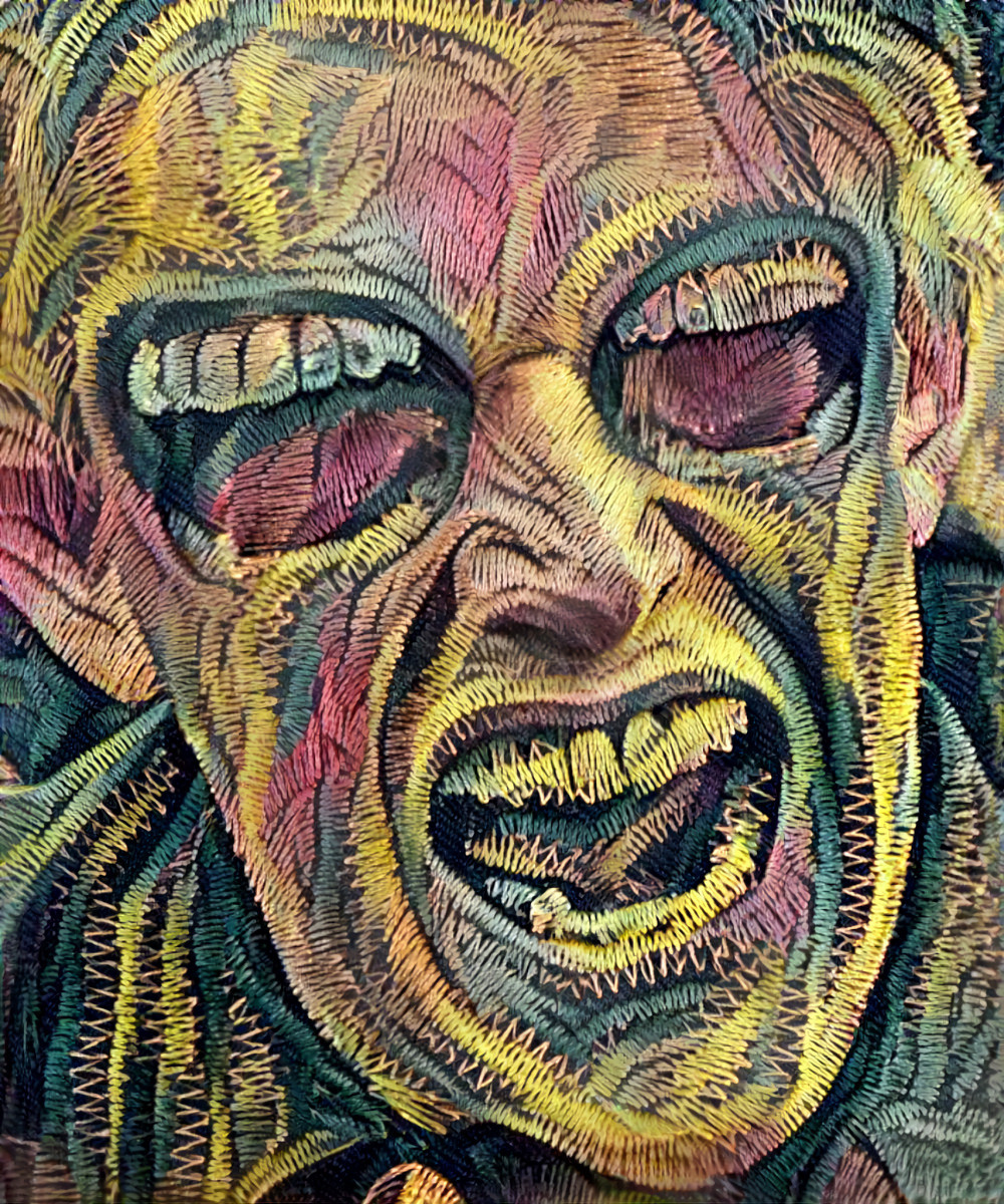 gary busey, mouths for eyes, embroidery