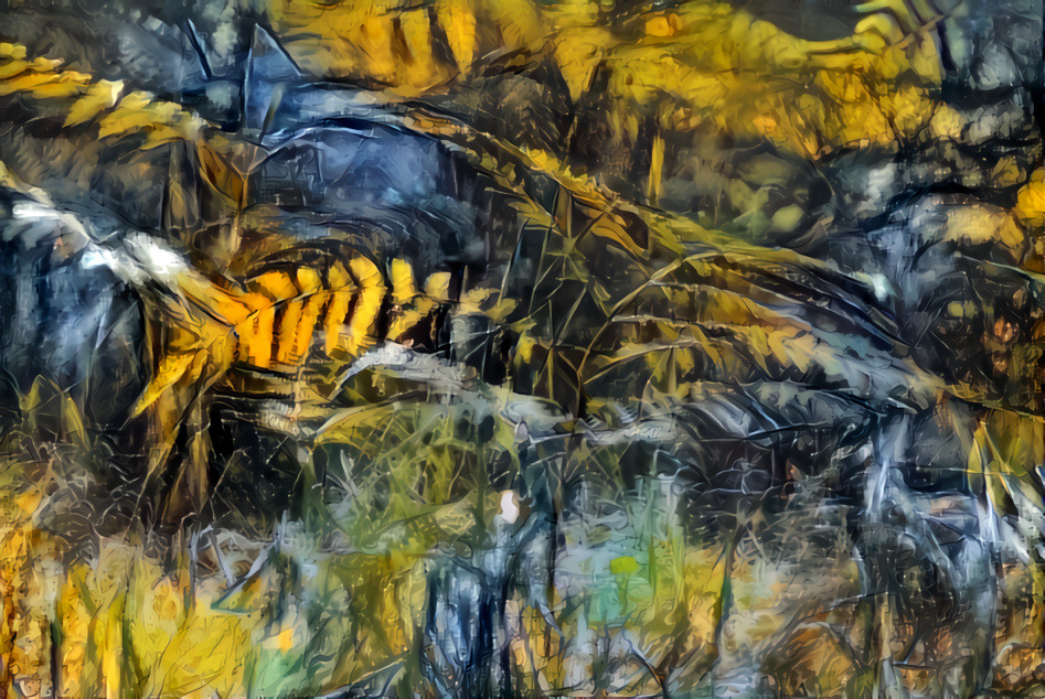- - - 'Ferns in Grey and Gold' - - - - - - - - - - Digital art by Unreal - from own photo.