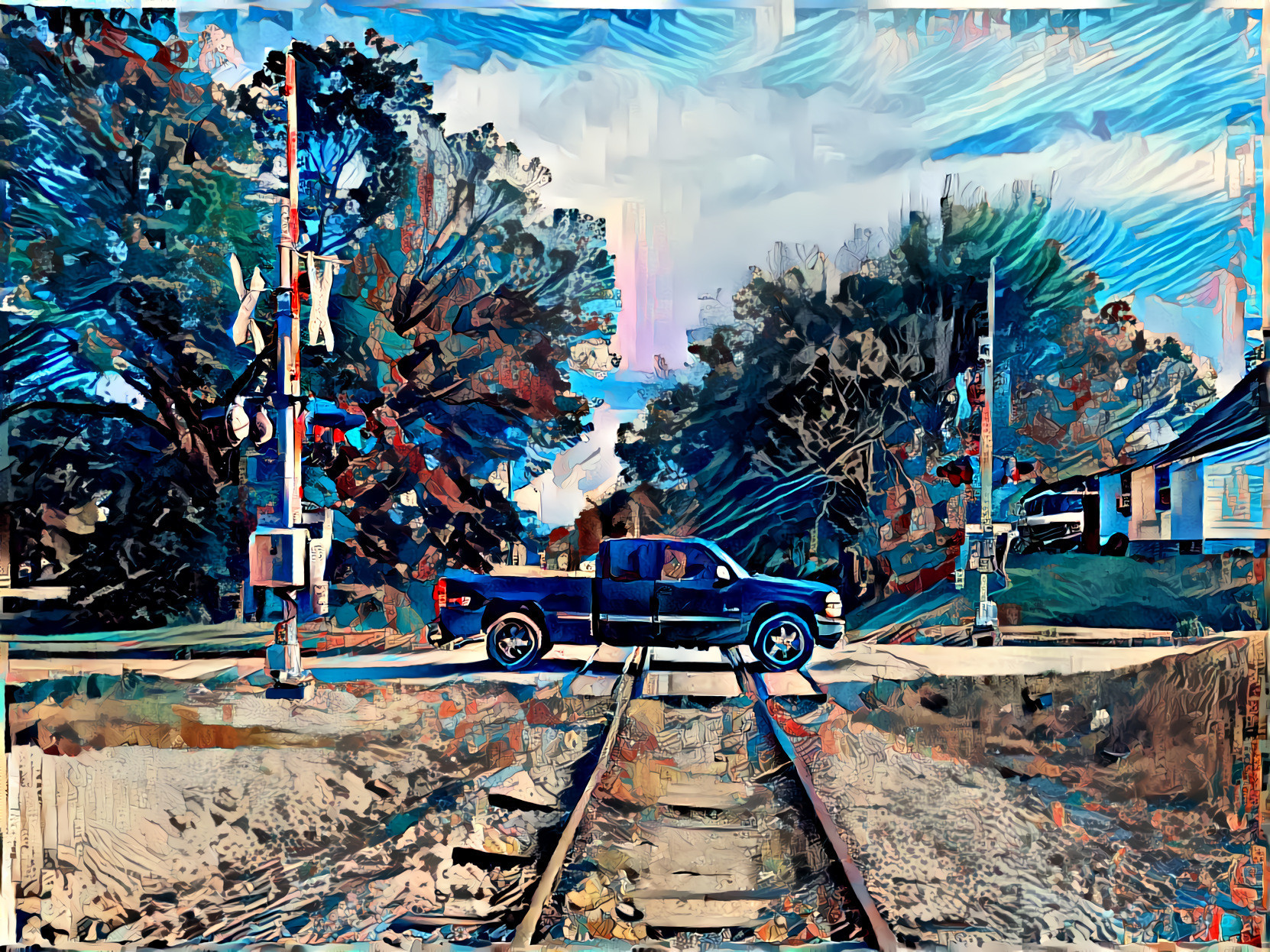 Truck over tracks (blue ukiyo vers)