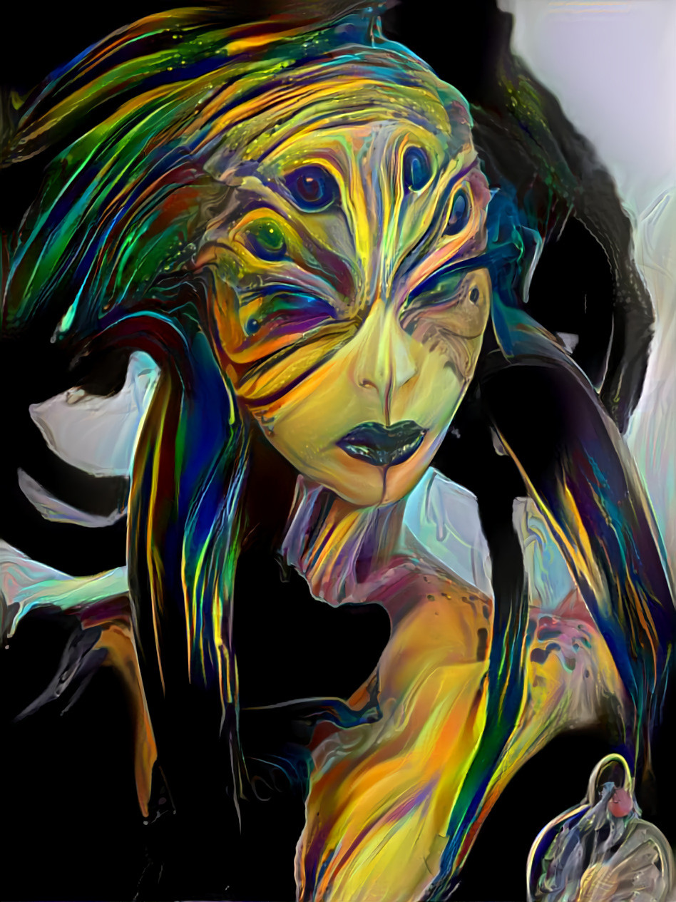 alien, blue, green, yellow, painting