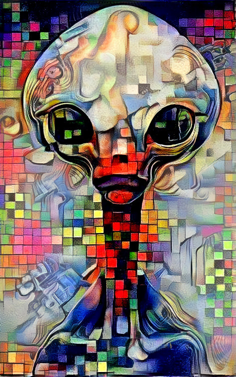 alien portrait - colored cubes, art