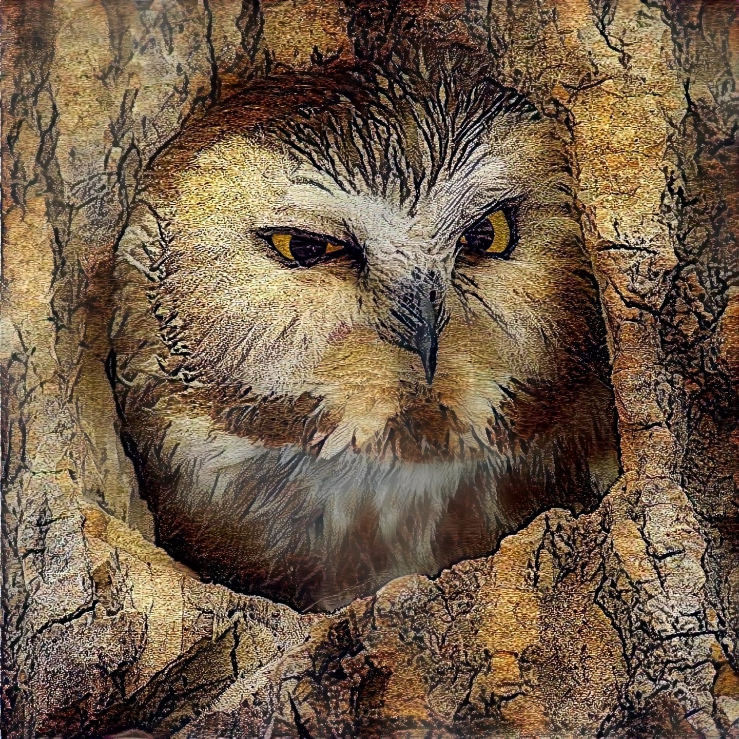 Northern saw-whet owl at home.