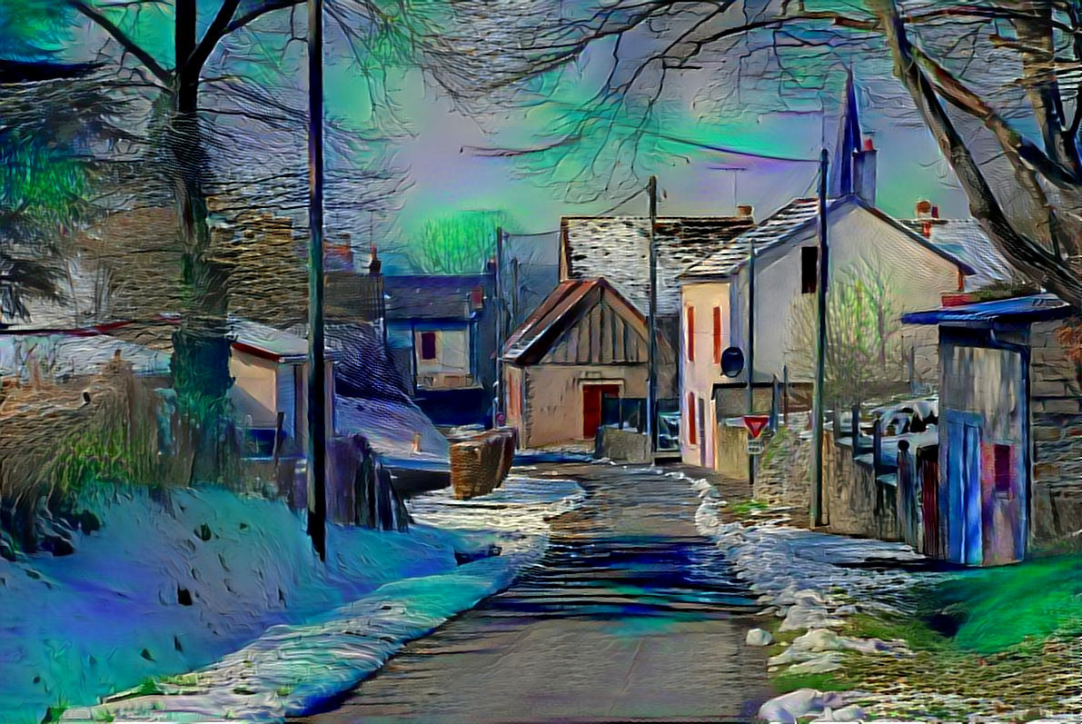 "French Village After Snow" by Unreal - own photo.