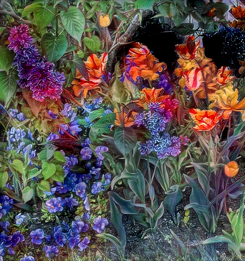 Spring Garden under Lilacs