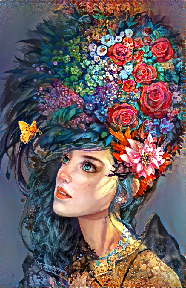 Headdress made of flowers. 