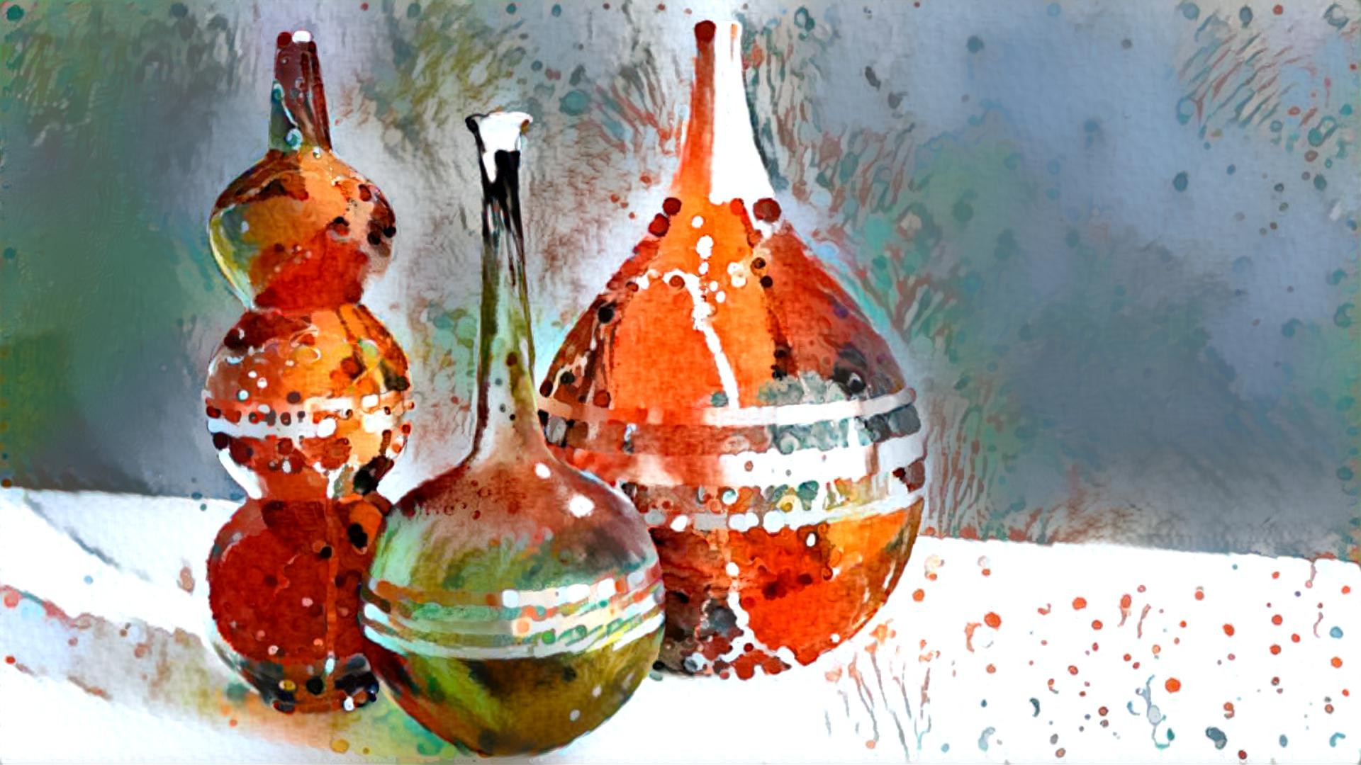 Vases watercolor splatter