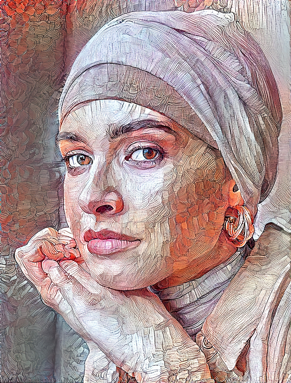 Bright portrait, woman with headscarf 