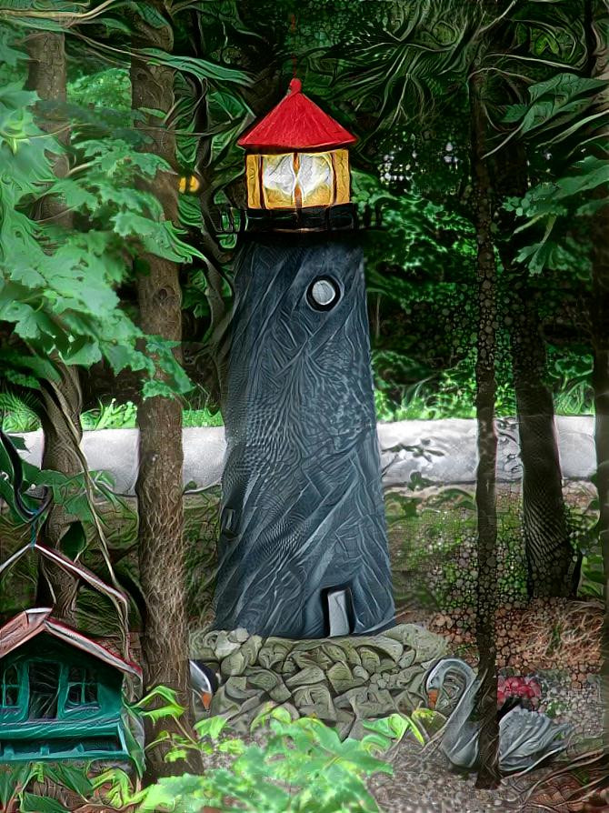 Lighthouse & Bird Feeder in the Woods