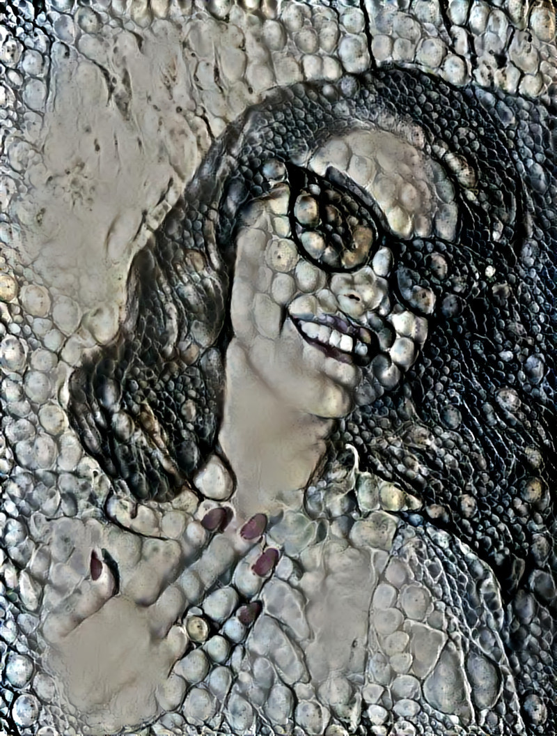 woman in sunglasses retextured crocodile skin