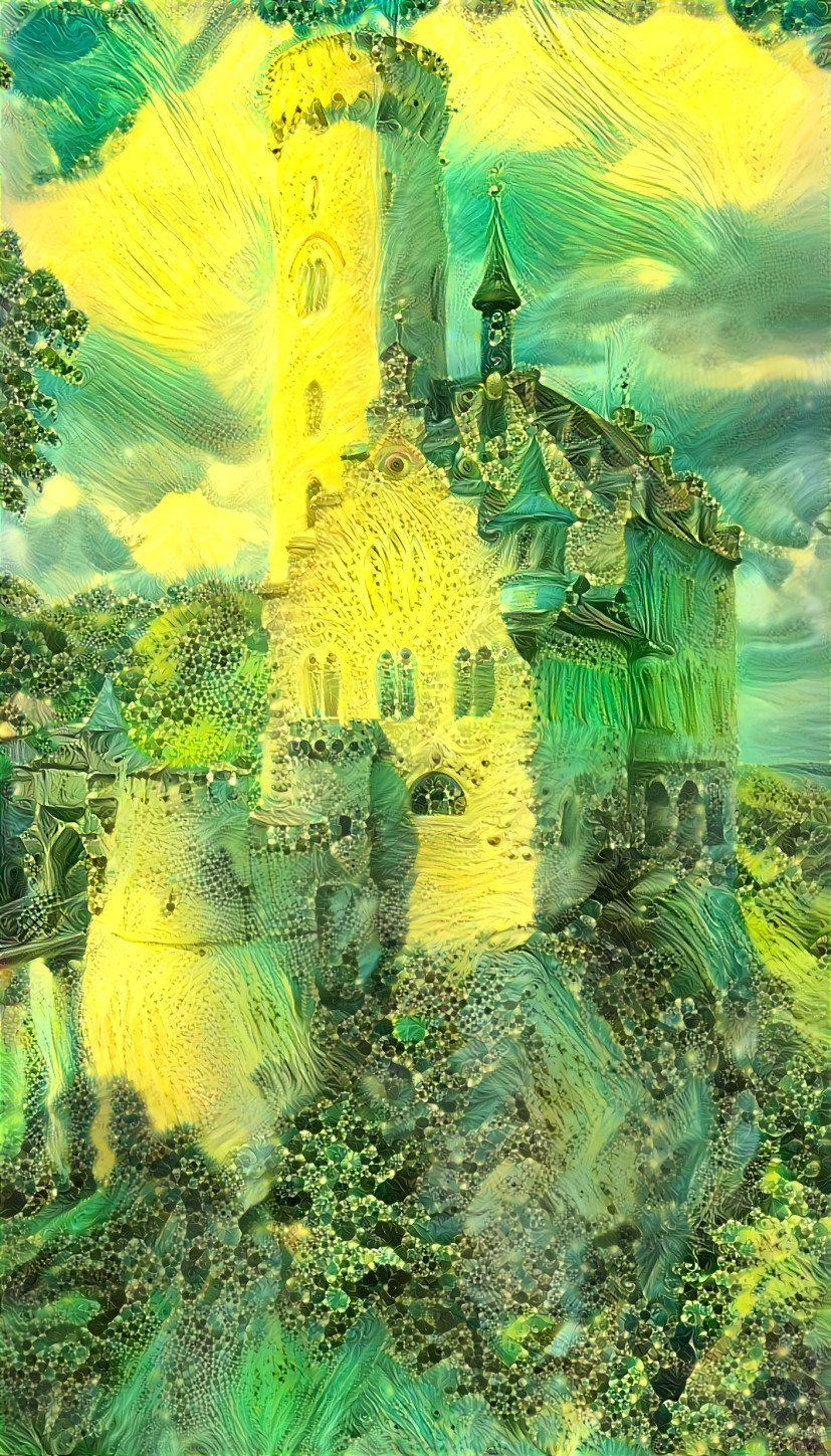 castle, yellow, green