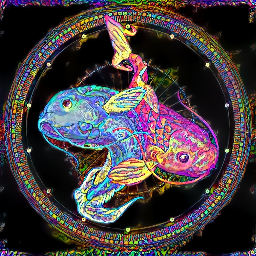 Pisces represent! Original by Richard Rosa, style by Fire Hot Indeed (Made with Flame Painter 4,deepdreamed twice then deepstyled once)