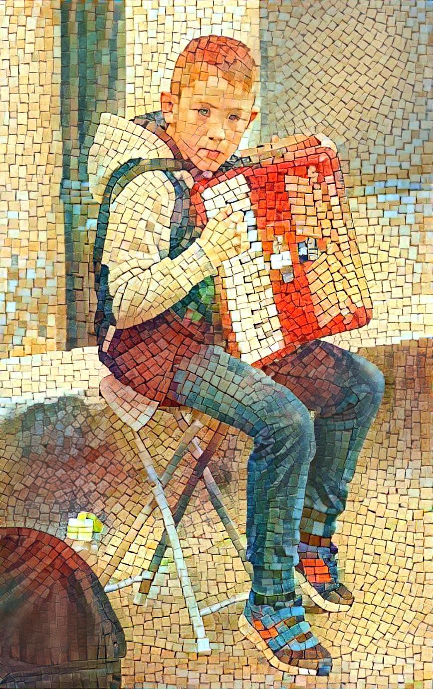 Mural: a boy and an accordion