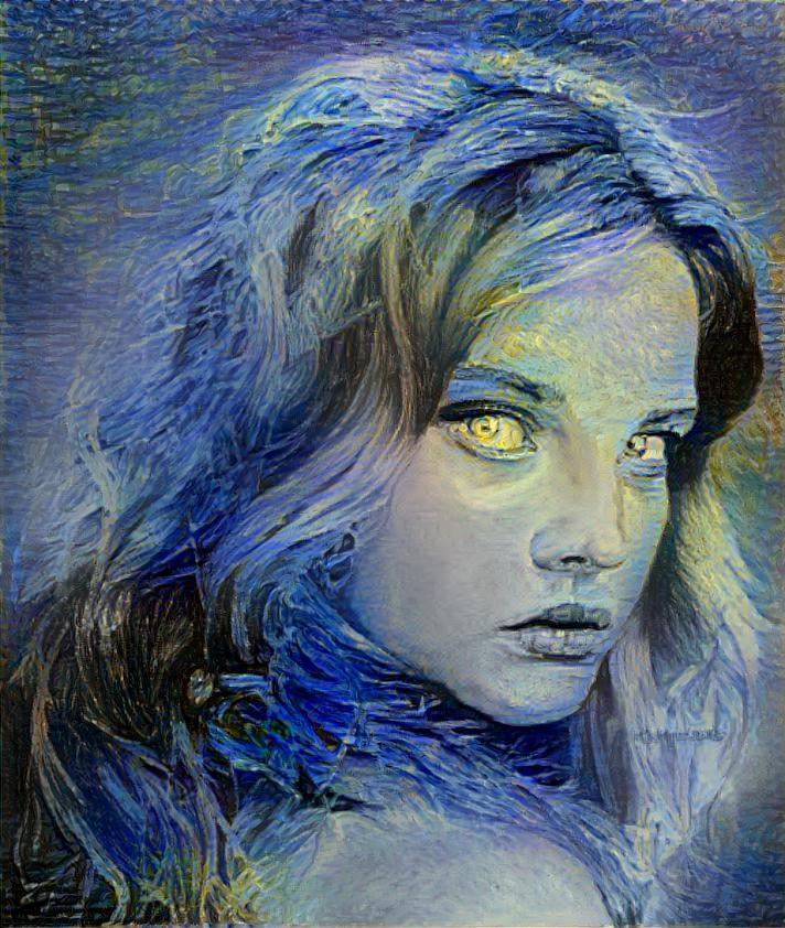 Mysterious woman Starry night