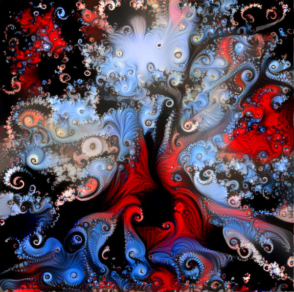 tree, roots, blue, red, black, fractal