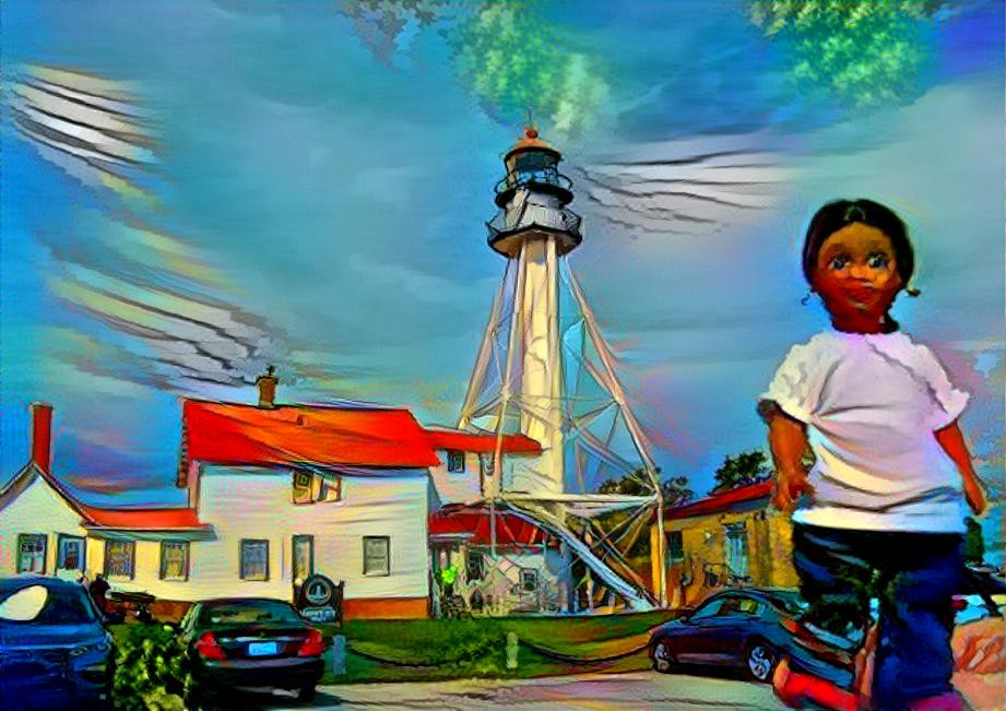Small, Travel Doll Visiting Another Lighthouse