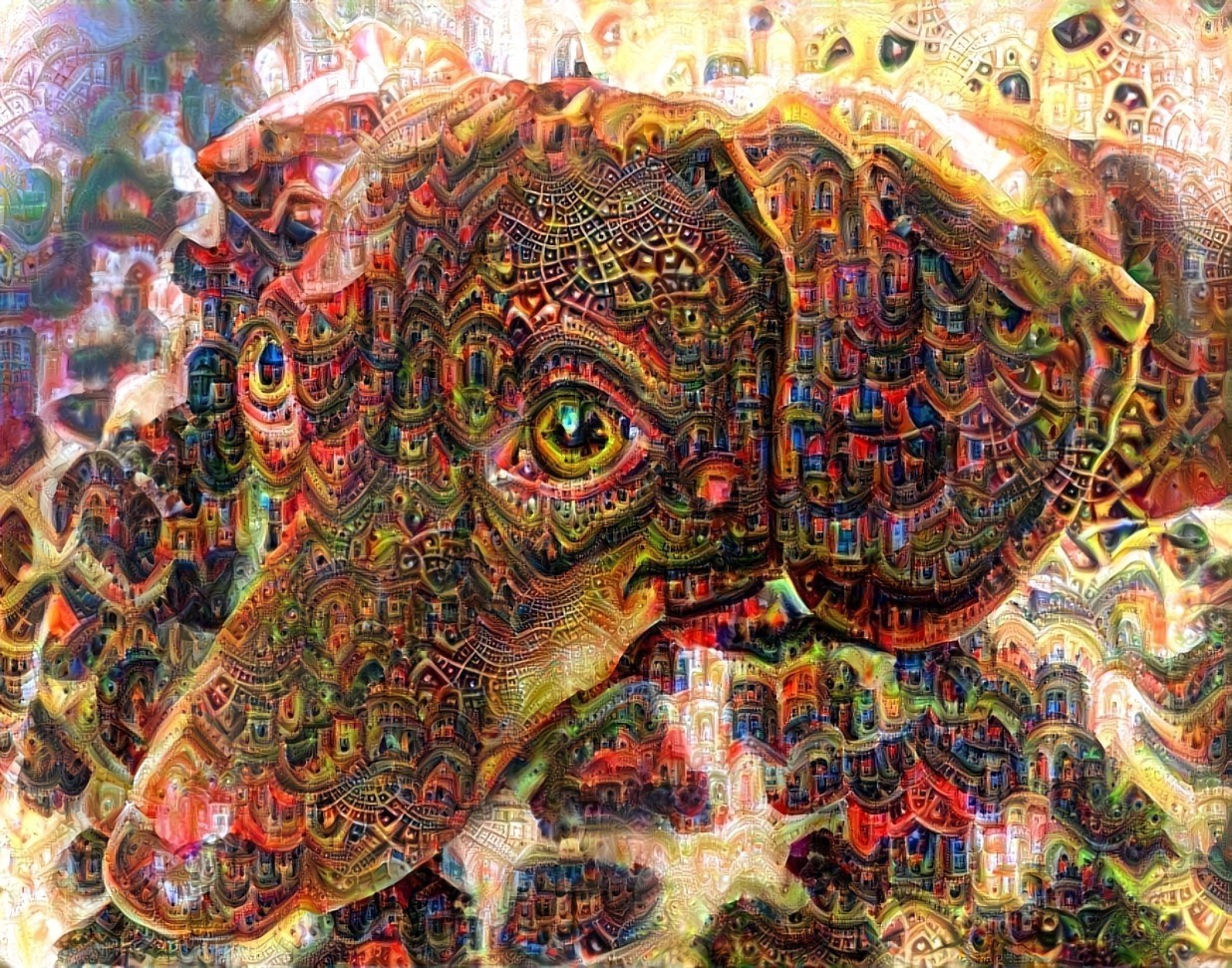 Ruby on firework patrol, style is a fractal I created then Deepdreamed it twice (layer 20 on new deepdream)