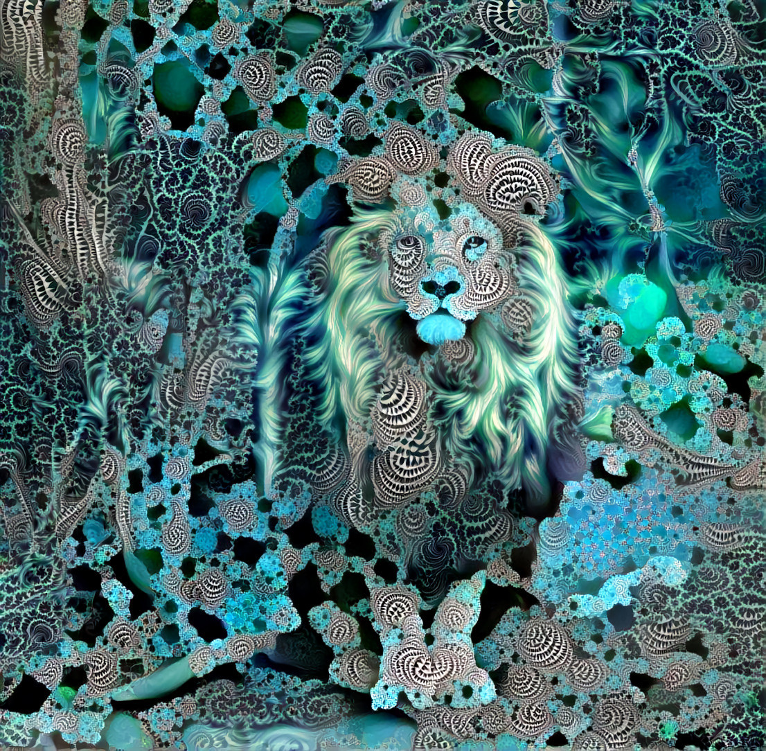 lion, blue 3d art