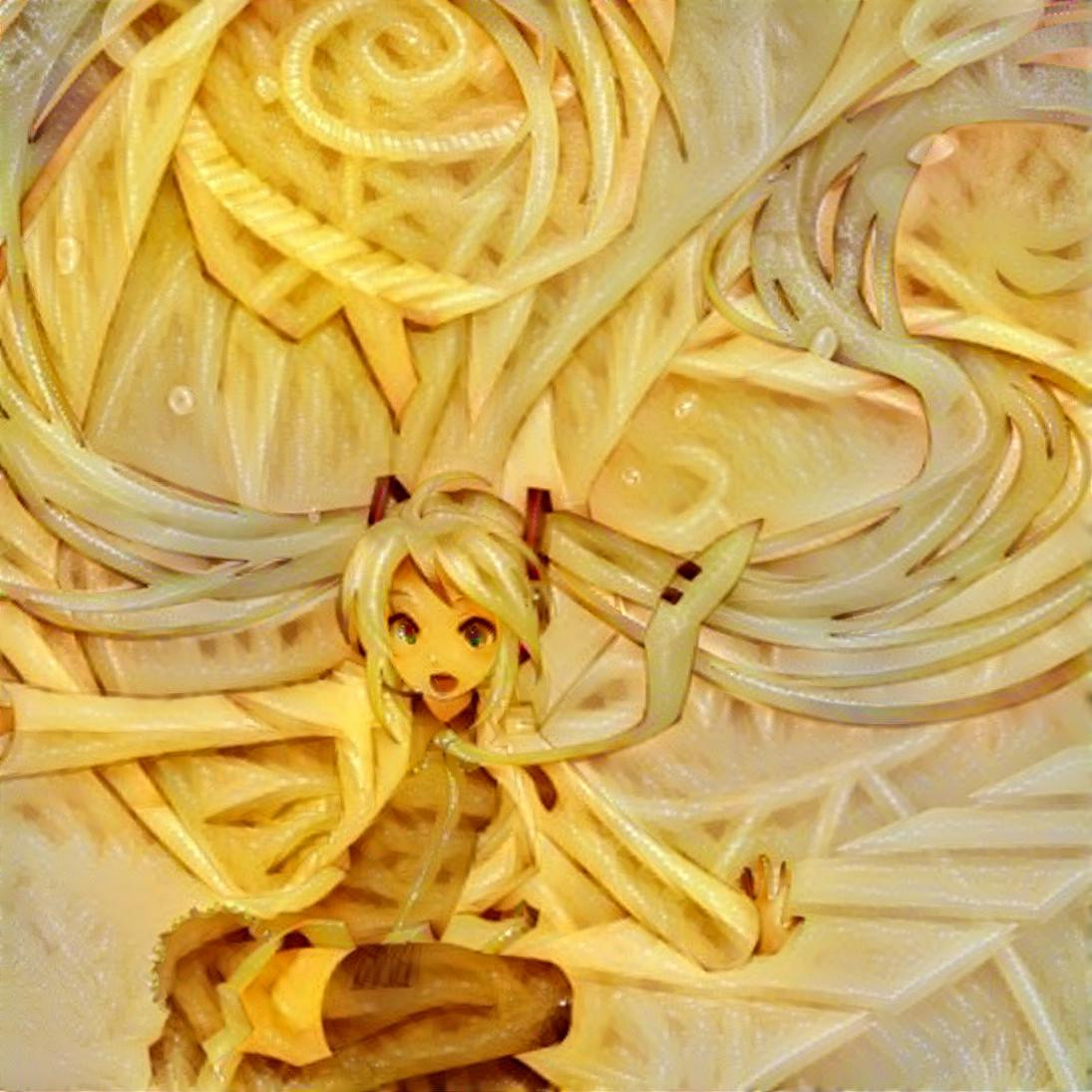 cat eating spaghetti - Spaghetti-Loving Cat: Cute Anime Cartoon on White