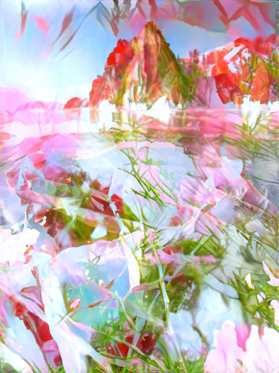 icy lake retextured with pastel flowers