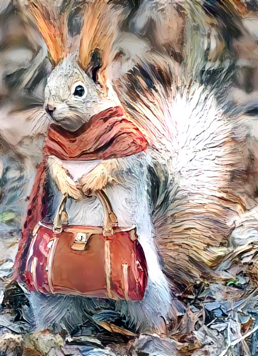 squirrel carrying purse - painting