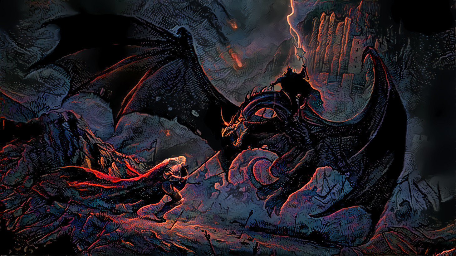 Éowyn and Nazgûl by Nick Deligaris