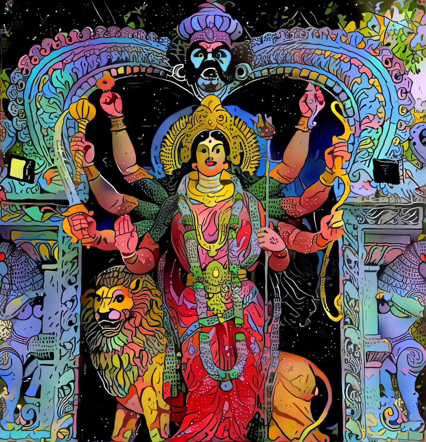 Maa Dhakulei Temple Illustrated V (src: Khirod Behera, filter: awesome reddit artist, u/axstonee) •