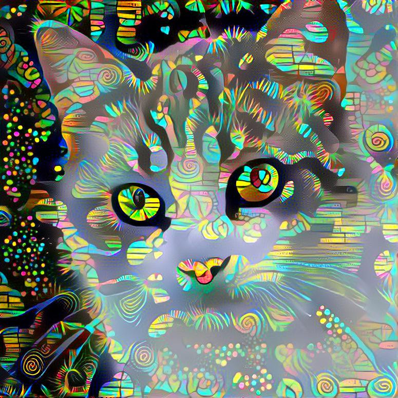 Style: Picture by Viscious-Speed (Pixabay) ; Photo: StyleGAN2 generated cat