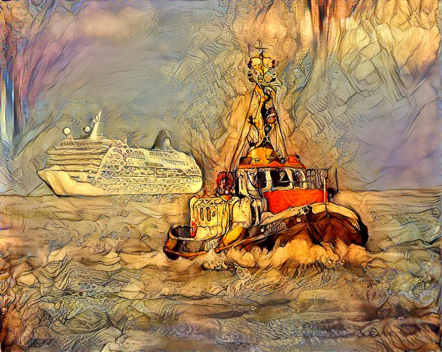 Ship in flames