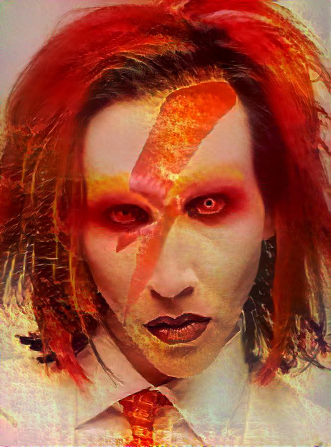 Photo of Marilyn Manson + fiery dragon