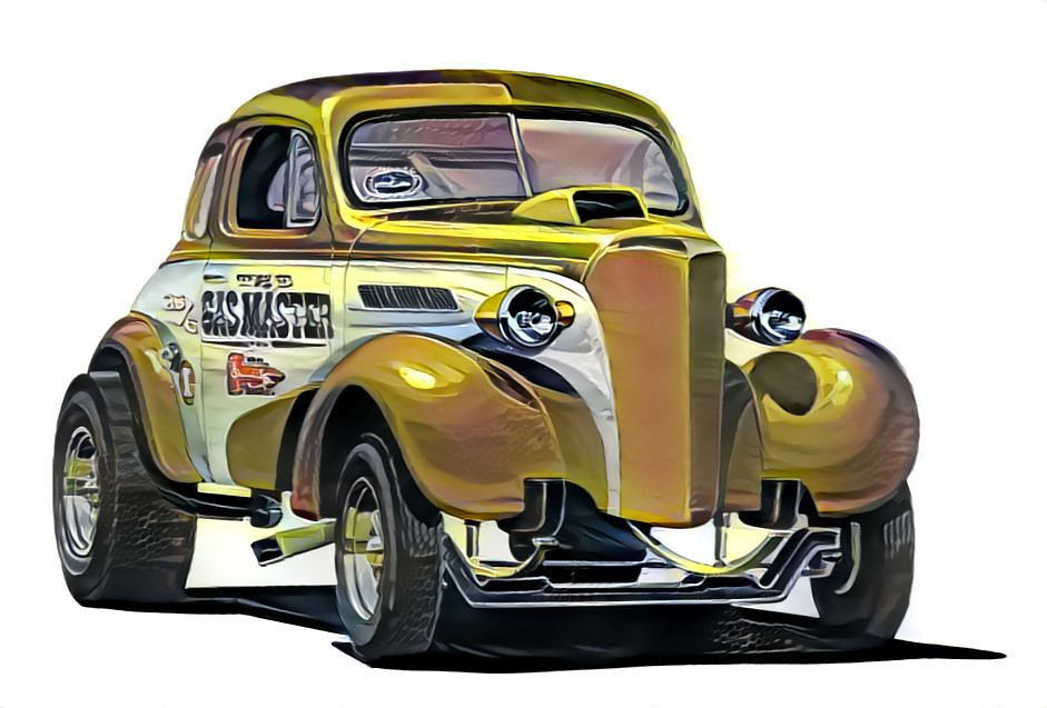 ''MUSTARD GASser'' _ source: ''37 Chevy Gasser'' - box art from the AMT plastic model kit (author not found) _ (200804)