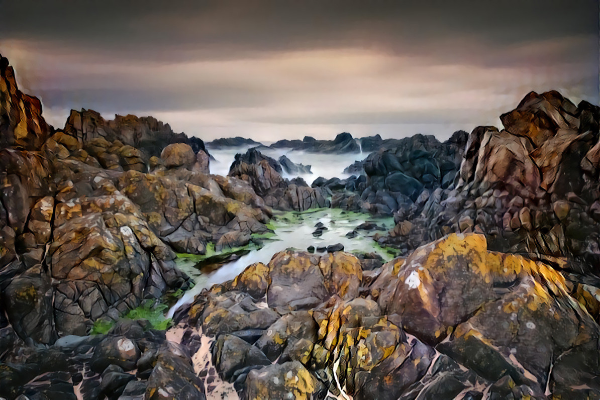 Sea Rocks at Ballintoy (UK) on an Overcast Afternoon V2. Original photo by Brian Hamill on Unsplash.