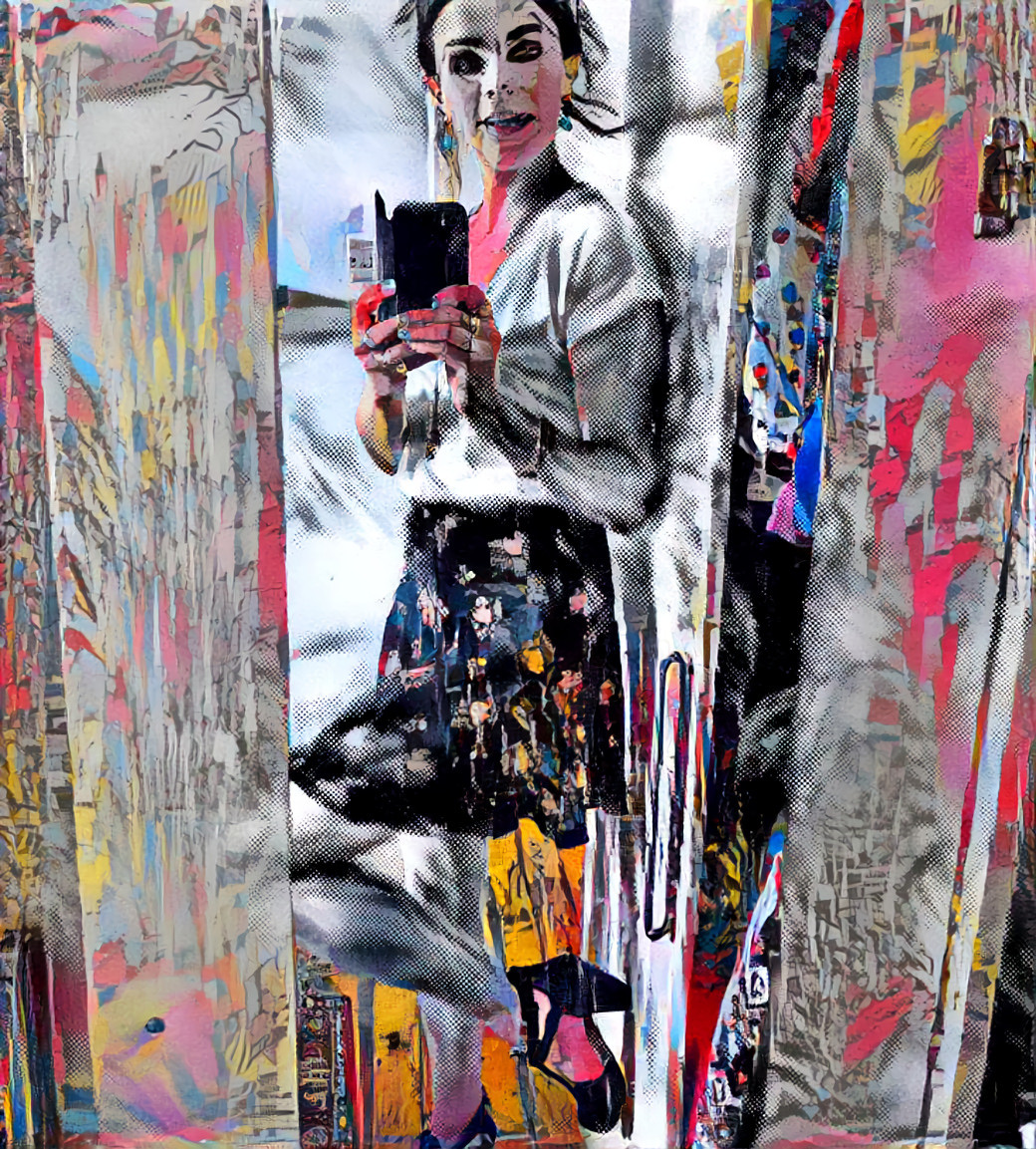 Aisling Bea closet mirror selfie, color streaks